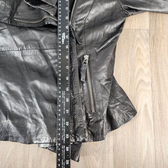 Bod & Christensen Women's Large Black Leather Jacket Moto Asymmetrical Full Zip‎ - Picture 9 of 11
